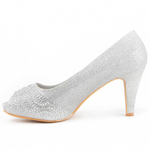 Zapato De Tacón - Plateado - Altura: 6 Cm