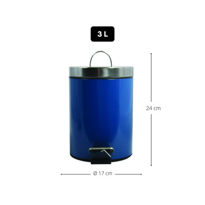 Poubelle à pédale Inox 3L Bleu MSV