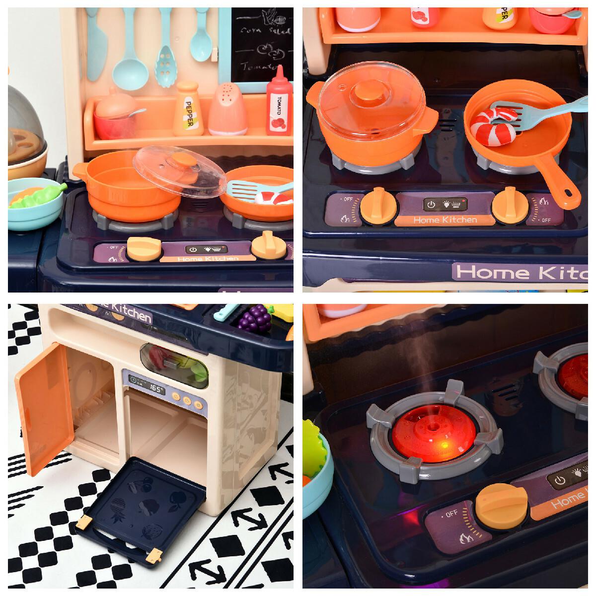 Cuisine pour enfant - dinette - jeu d'imitation complet 65 accessoires variés - fonctions sonores et lumineuses PP bleu