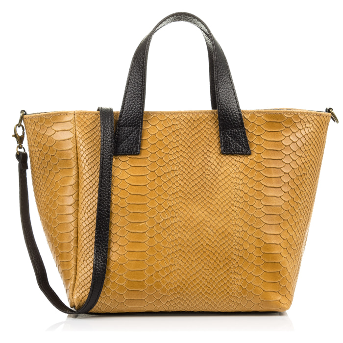 Cassandra Bolso tote Mujer.Piel auténtica Gamuza Grabado Serpiente