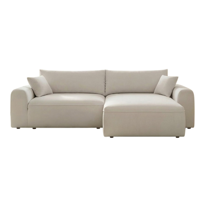 Canapé d'angle convertible beige 4 places tissu bouclé + coffre OLIZE