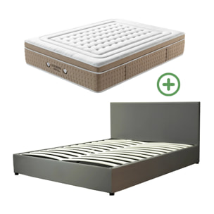 Ensemble matelas Bali & lit coffre Colisée | Mémoire de forme et ressorts ensachés | Grande capacité de stockage | Simili cuir | Gris