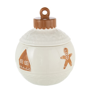 J-Line pot de conservation Noël Boule Ronde Dolomie - céramique - brun/blanc