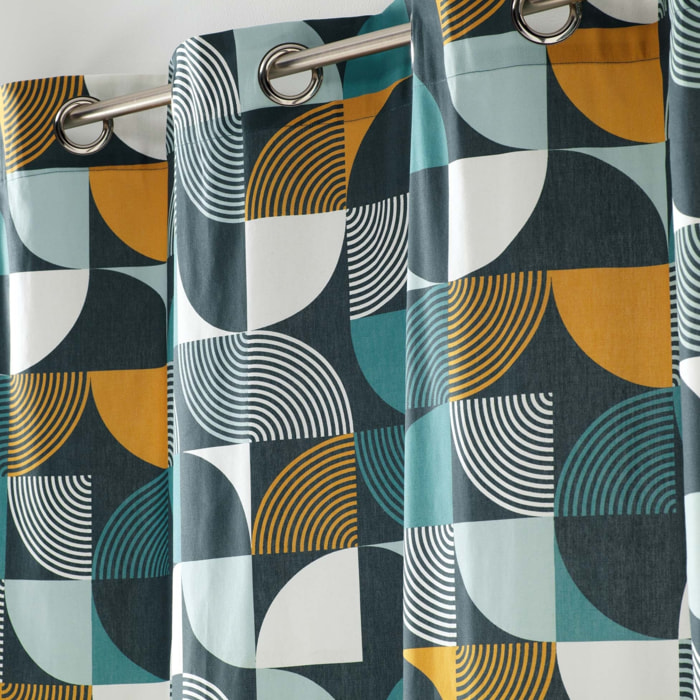 Rideau à tendance géométrique - Bleu