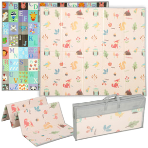 Alfombra Bebé Acolchada Plegable Reversible 150x180 cm, Tapete de Actividades Bebé XPE, Doble Cara Impermeable, con Bolsa de Transporte, Multicolor
