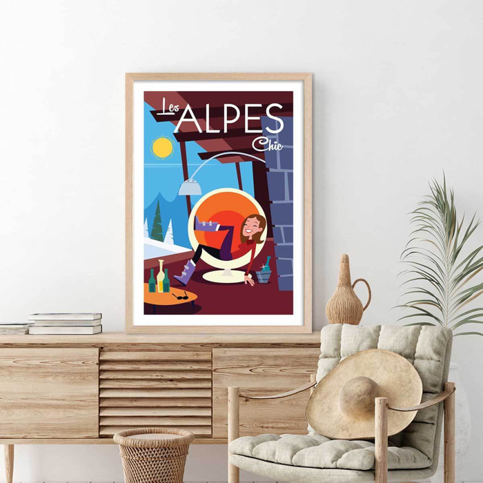 Affiche Pause au chalet Affiche + cadre en bois - Chêne