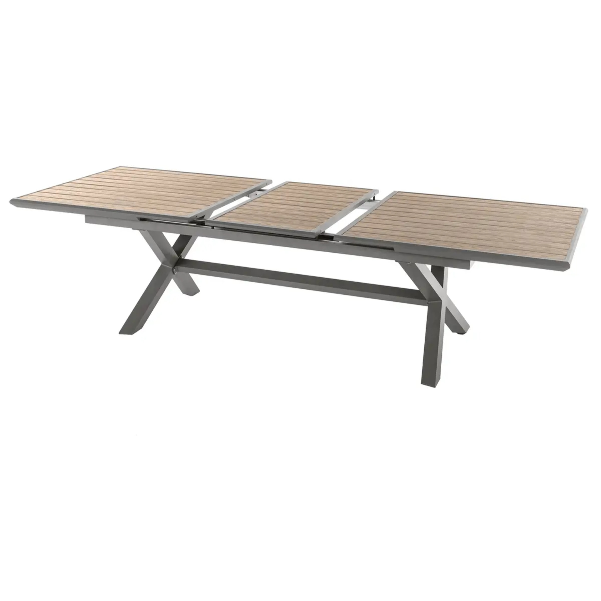 Table de jardin extensible "Axiome" effet bois honey & praline 10 places en aluminium traité époxy