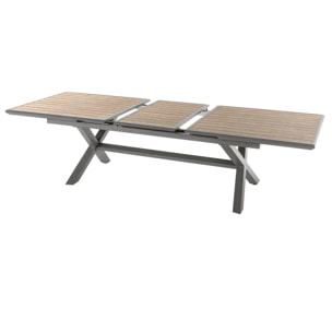 Table de jardin extensible "Axiome" effet bois honey & praline 10 places en aluminium traité époxy