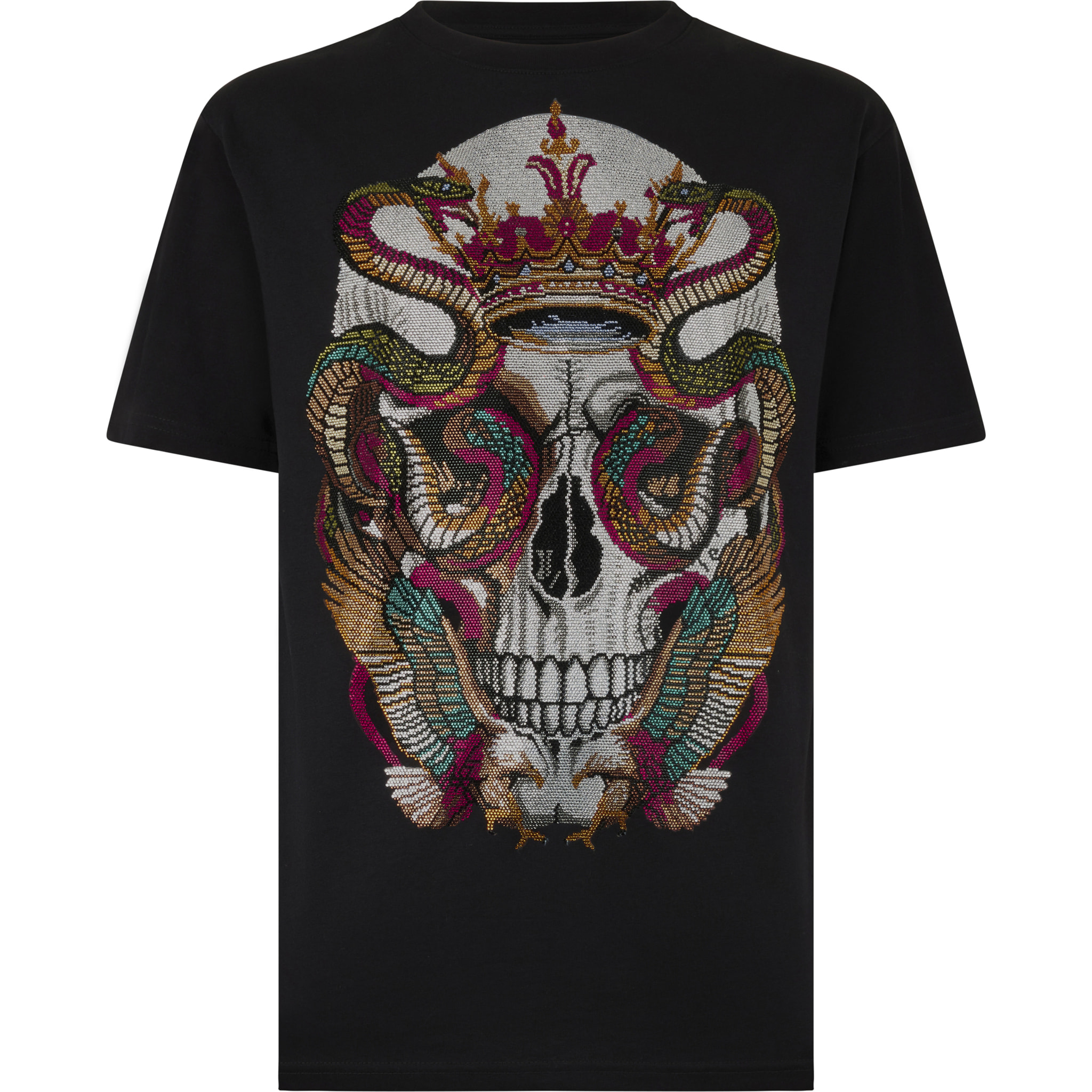 PHILIPP PLEIN Round Neck T-Shirt Snake King Stones