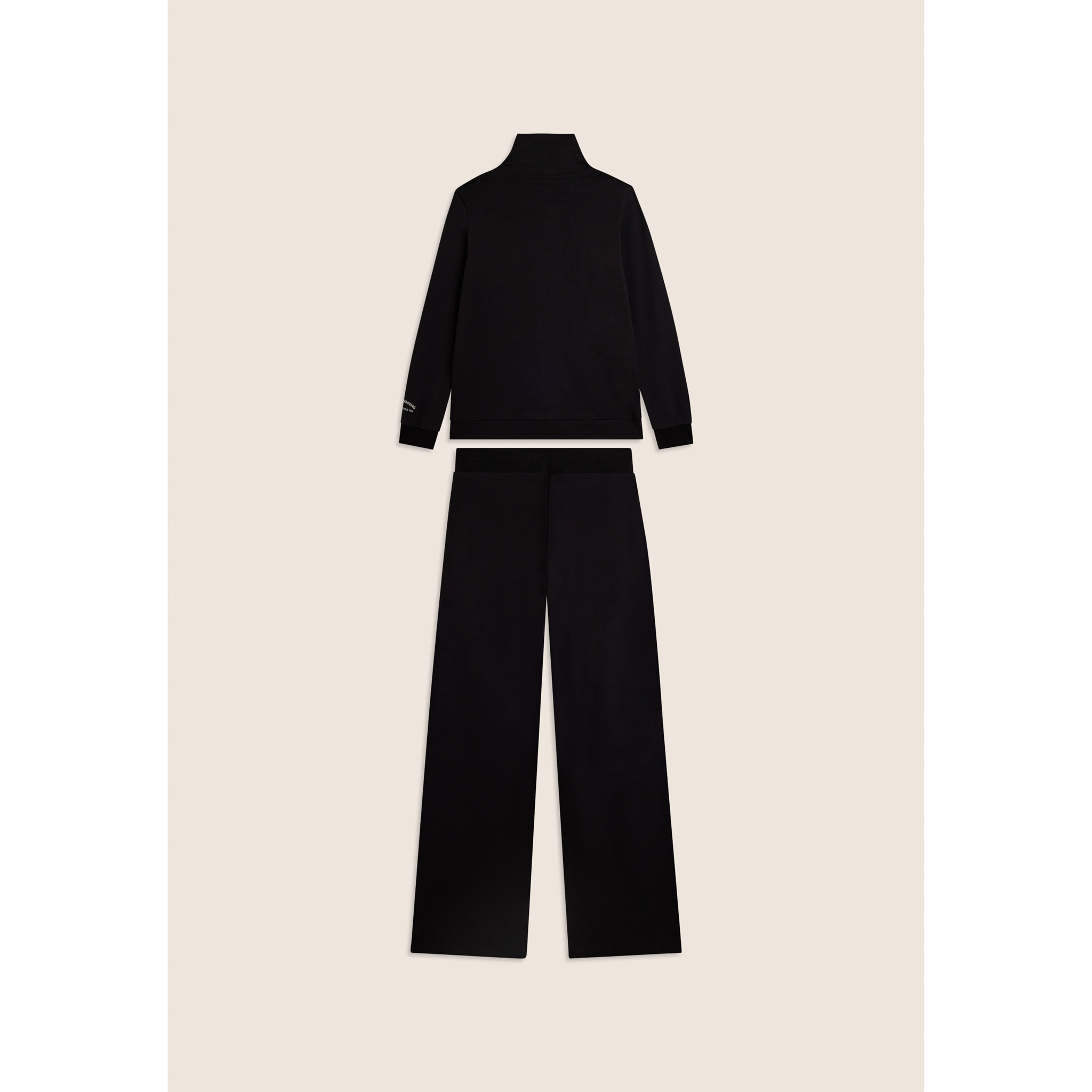 Tuta con zip e collo alto, pantaloni wide leg