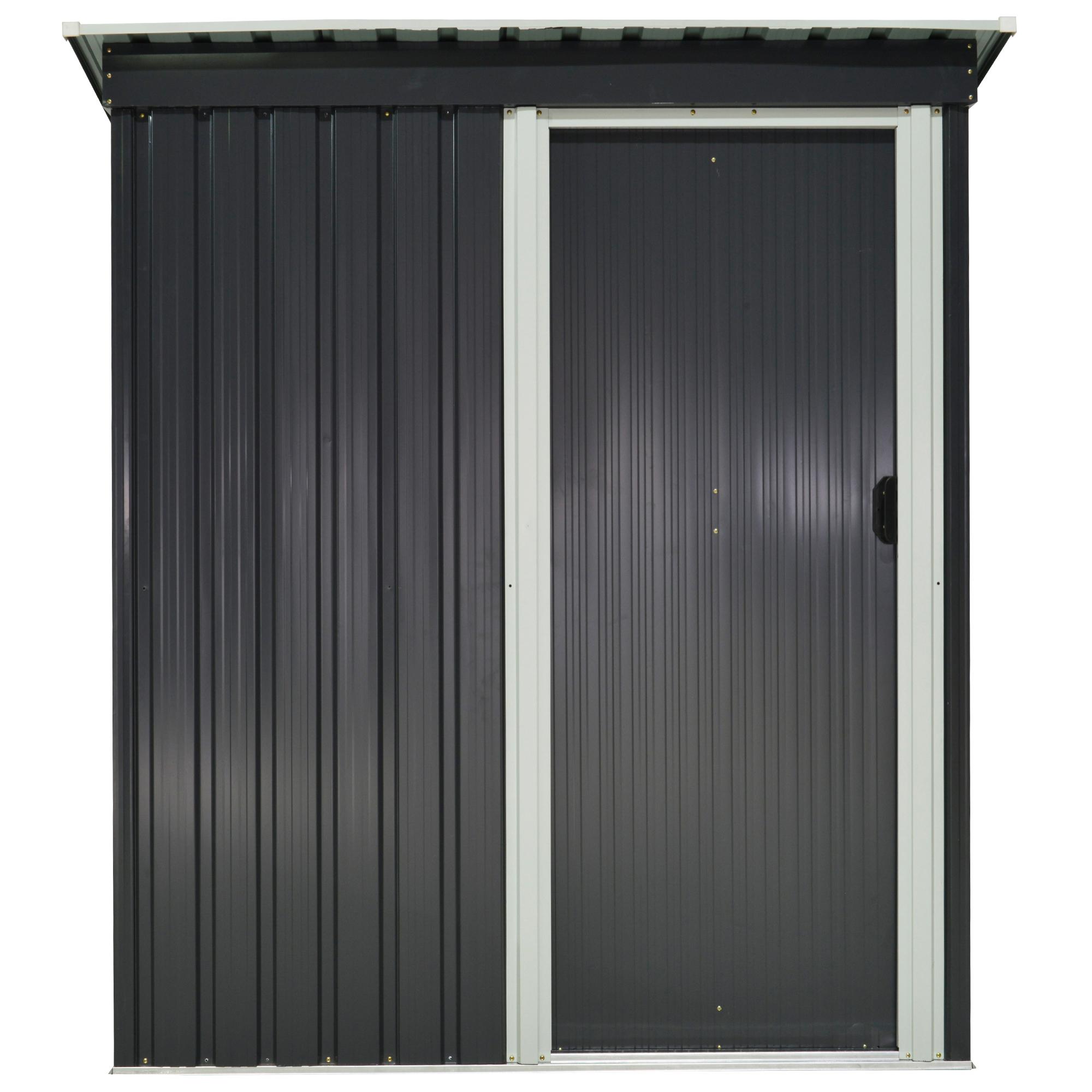 Cobertizo de Jardín Exterior 1,5 m² 163x89x182 cm Caseta Metálica para Herramientas con Puerta Corredera y Techo Inclinado para Terraza Patio Negro