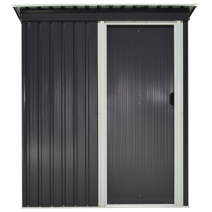 Cobertizo de Jardín Exterior 1,5 m² 163x89x182 cm Caseta Metálica para Herramientas con Puerta Corredera y Techo Inclinado para Terraza Patio Negro