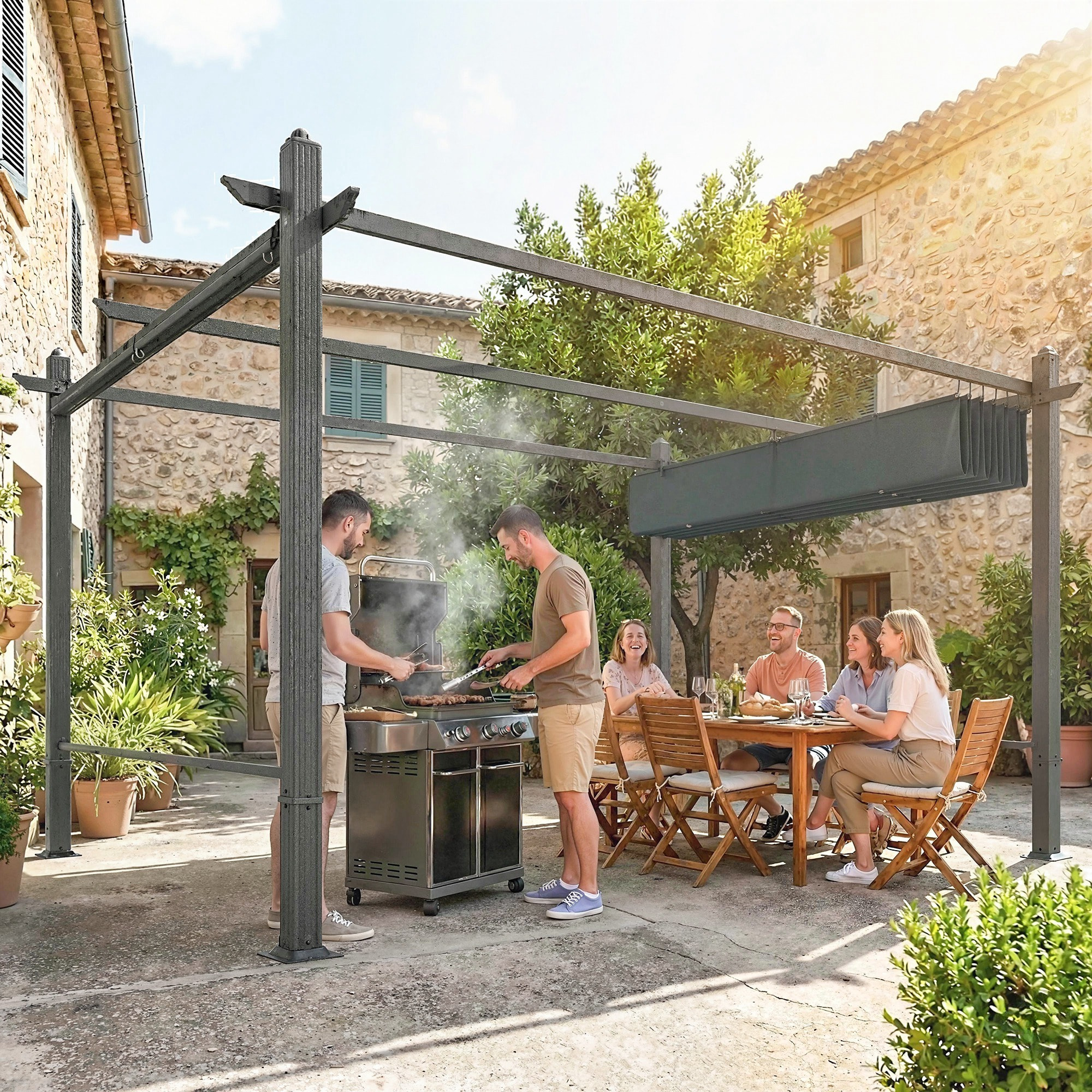 Pergola design 3x4m toile intégrale ajustable UV50+ alu acier anthracite