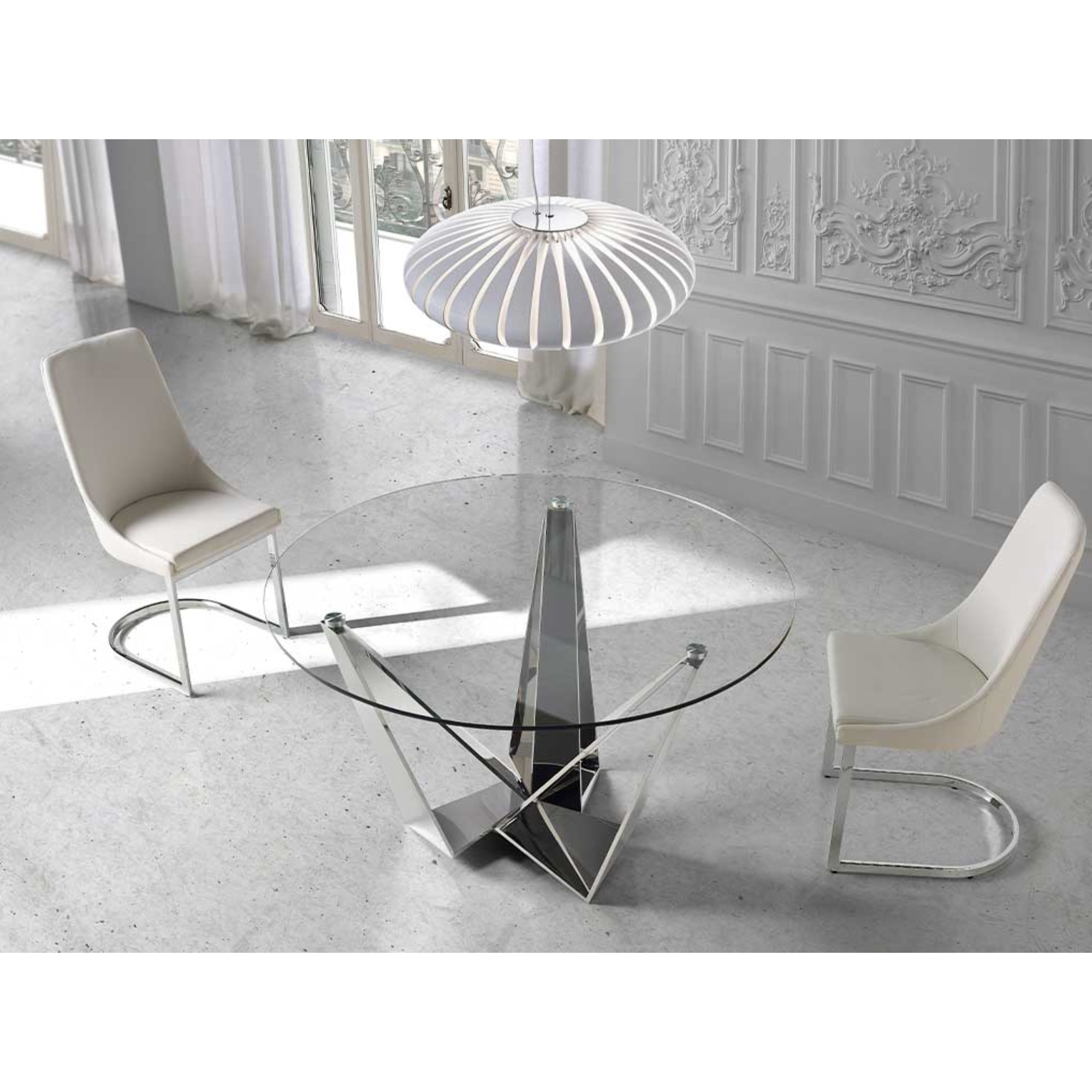 Set de 2 sillas – Polipiel blanca y estructura cromada