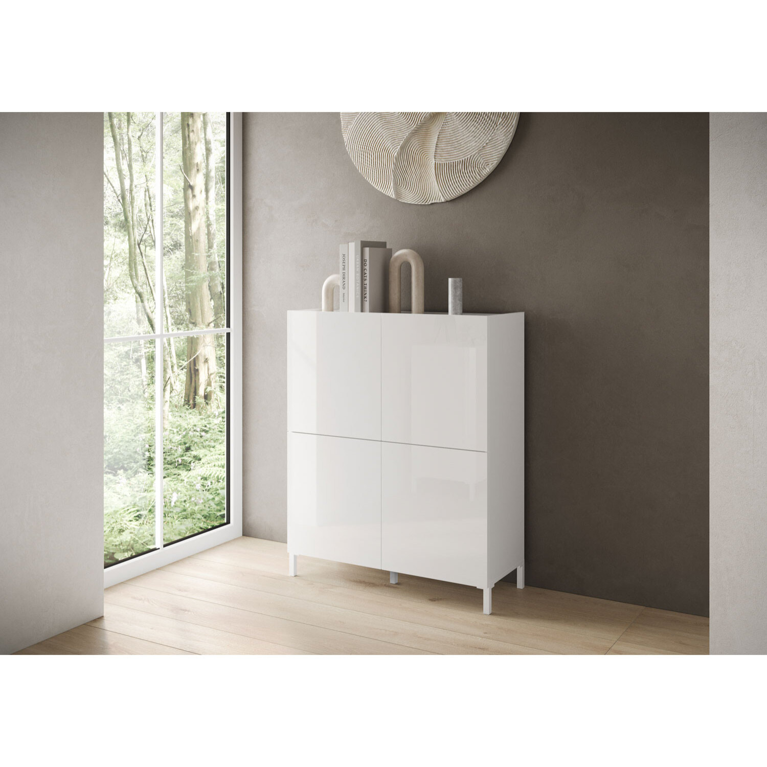 Credenza alta 4 ante 90x35x110 cm Solaria bianco lucido