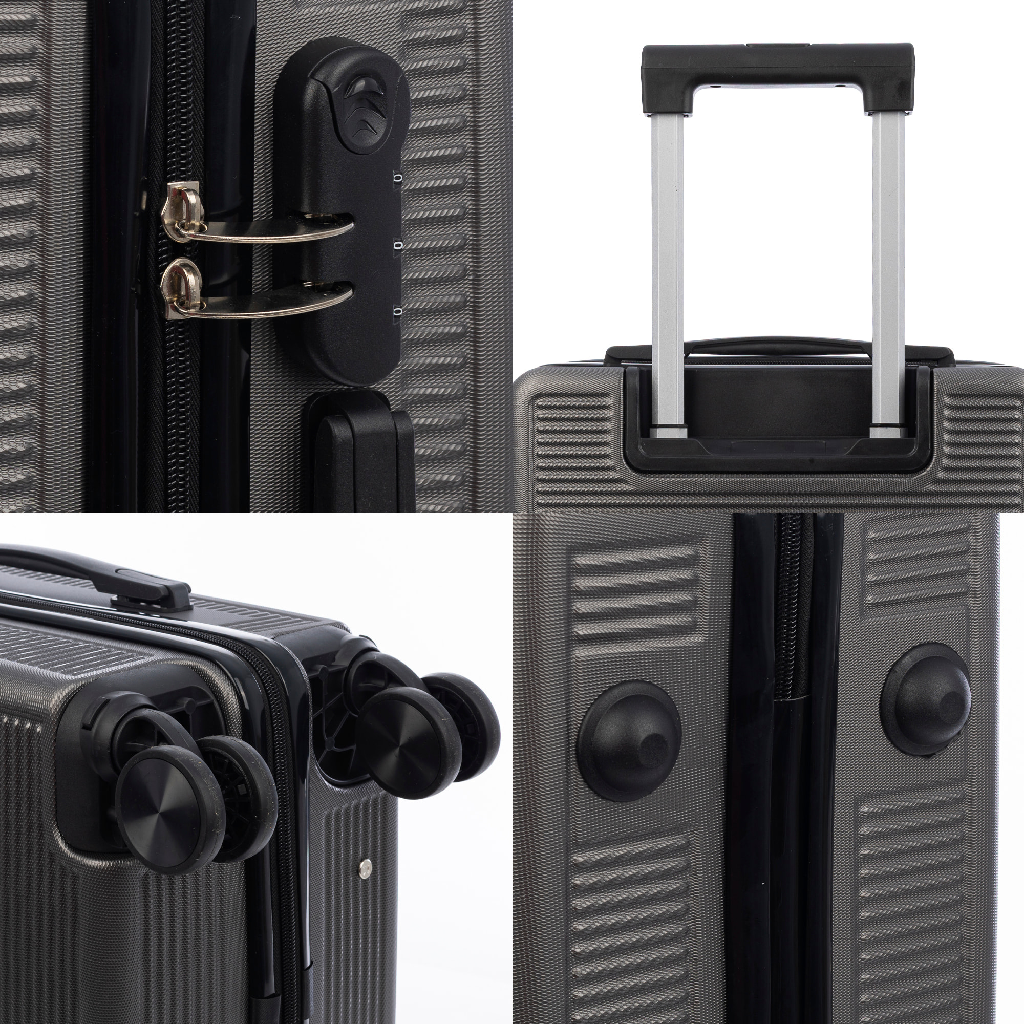 Juego de 3 maletas Trolley, en material ligero ABS de alta resistencia. Cerradura numérica y 4 ruedas dobles extraíbles y giratorias 360°.