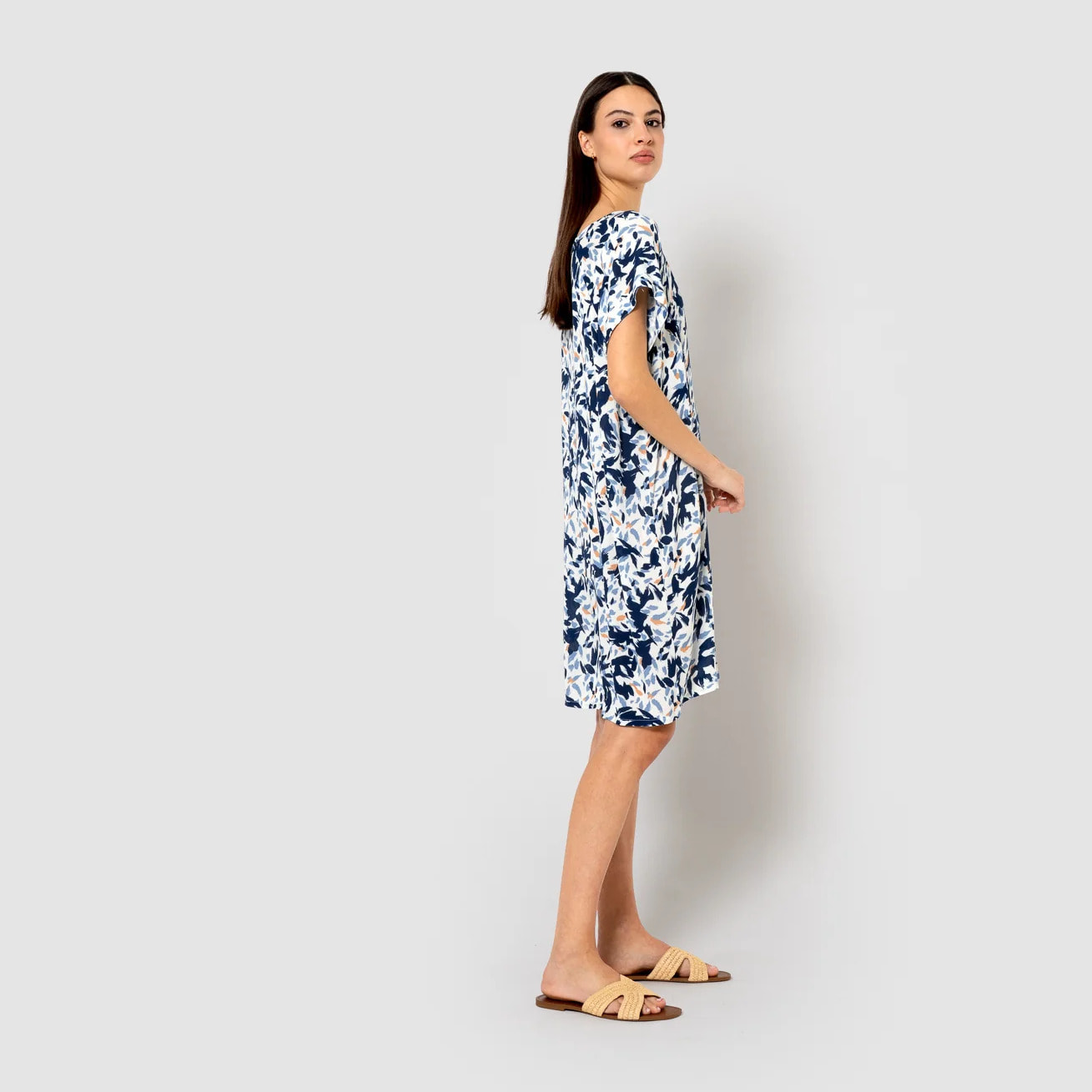 Vestido corto bambula detalles plisados alarico azul