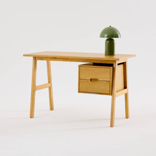 Bureau bois d'hévéa et placage chêne 2 tiroirs ALANA