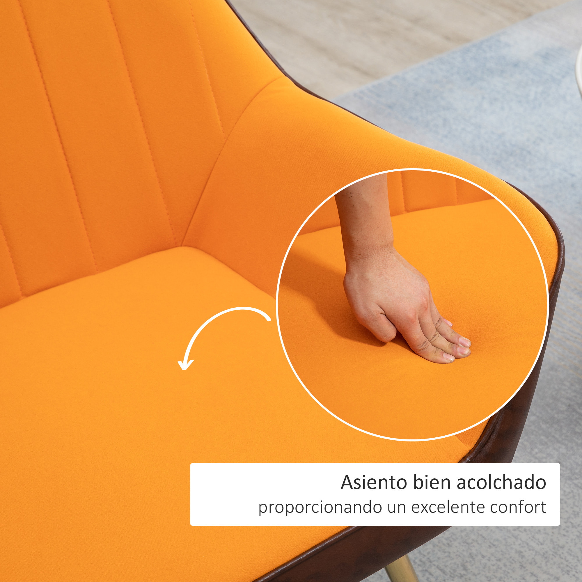 Butaca de Salón Sillón de Salón Tapizado en Cuero Sintético y Terciopelo con Reposabrazos Patas Doradas y Marco de Acero Butaca para Dormitorio Sala de Estar Carga 120 kg Amarillo