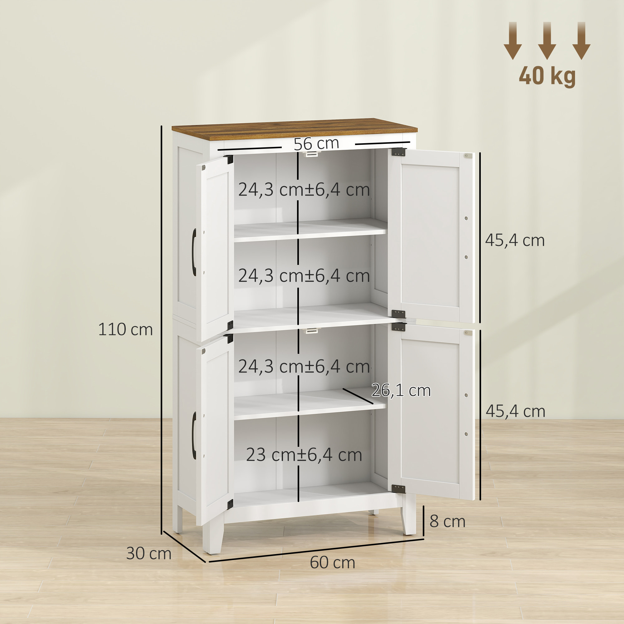HOMCOM Armario de Baño Estrecho, Mueble Auxiliar de Baño con Puertas Tipo Granero, 4 Estantes y Estantes Ajustables, Ahorro Espacio, 60x30x110 cm, Blanco