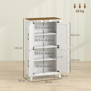 HOMCOM Armario de Baño Estrecho, Mueble Auxiliar de Baño con Puertas Tipo Granero, 4 Estantes y Estantes Ajustables, Ahorro Espacio, 60x30x110 cm, Blanco