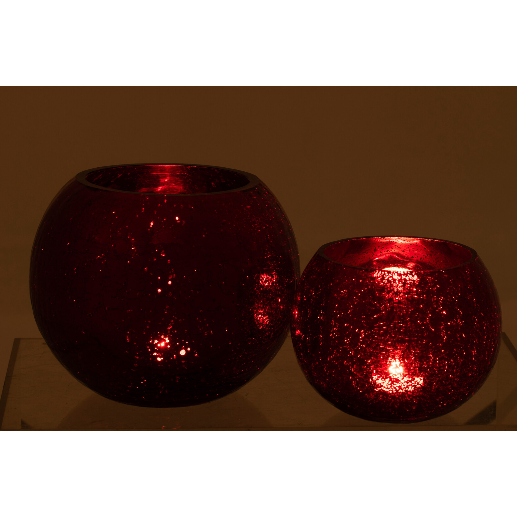 J-Line Photophore Boule Craquele Verre Brillant Rouge Large