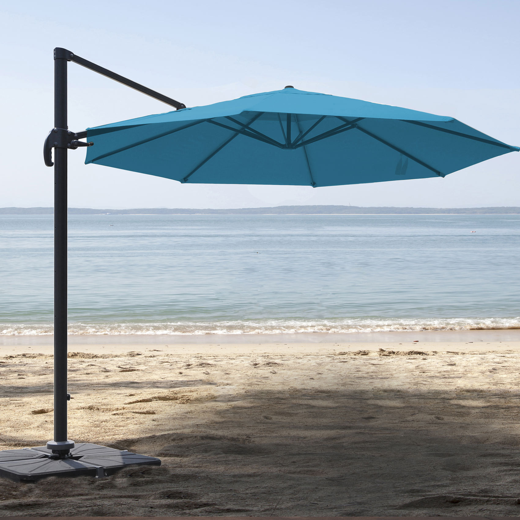 Parasol déporté rond - Bleu Canard