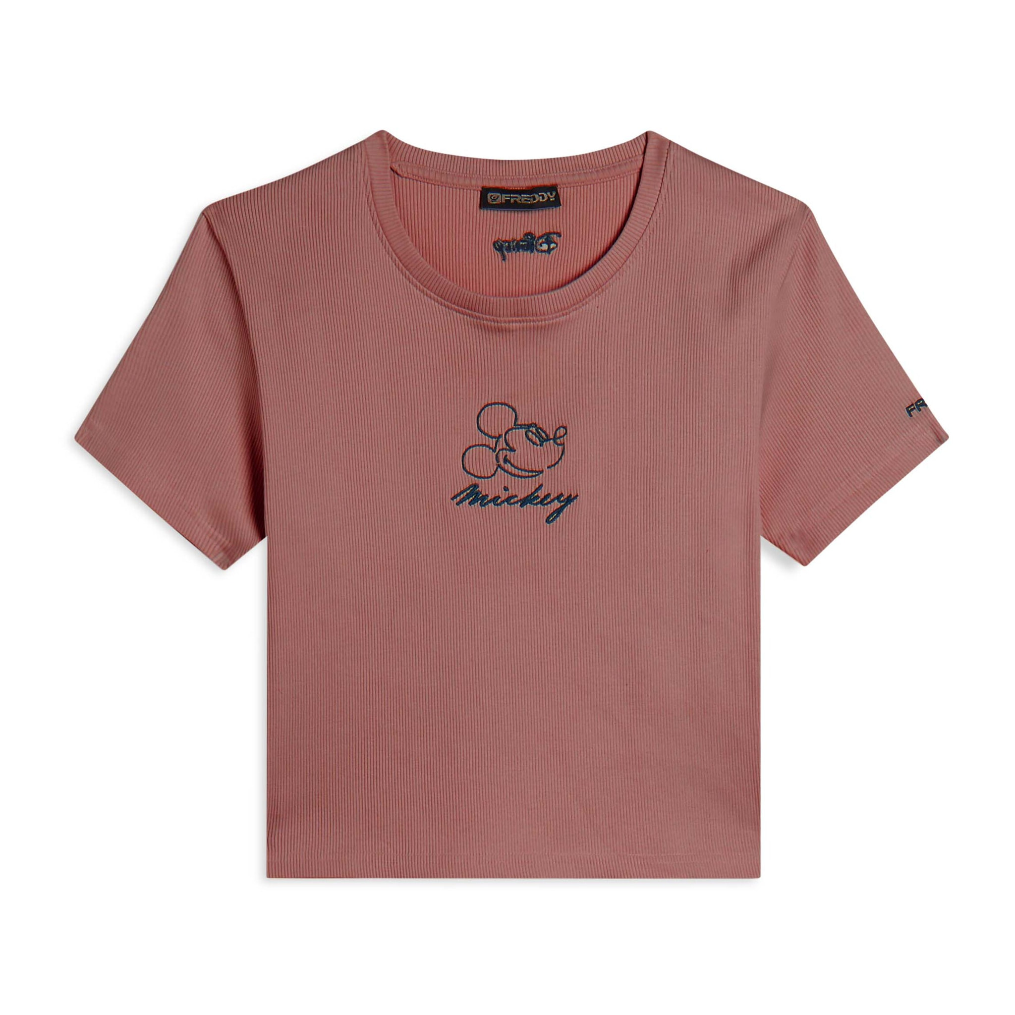 T-shirt cropped da donna in costina con ricami Disney