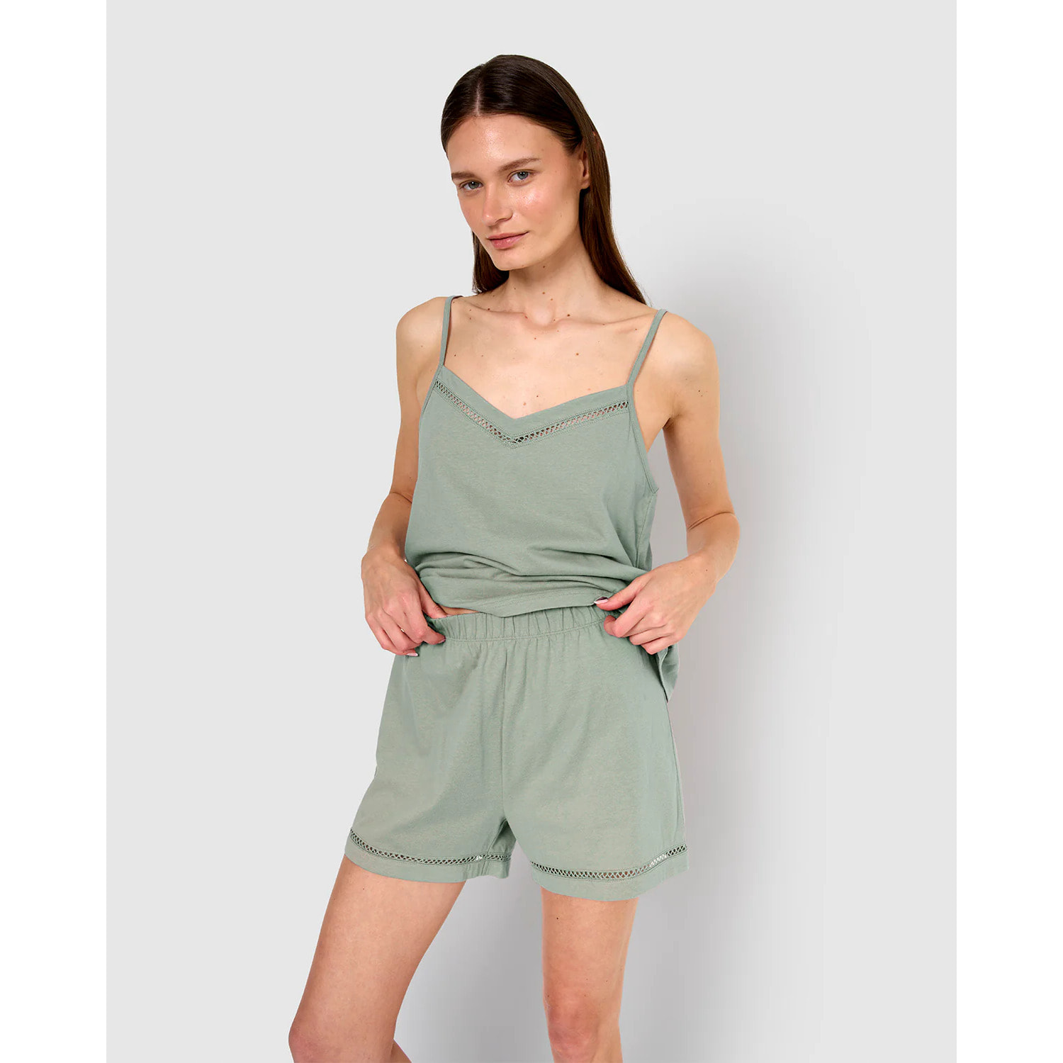 Pigiama corto cotone sfilatura spalline verde azzurrognolo