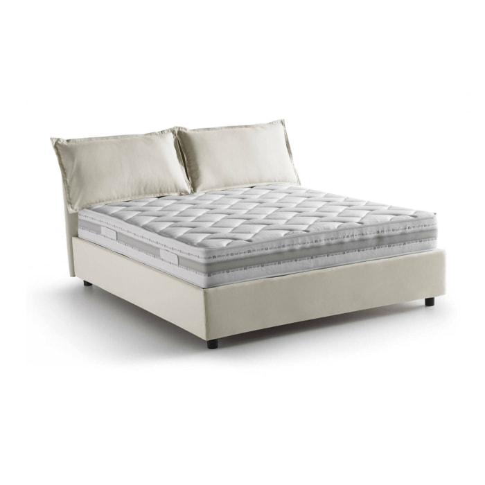Letto matrimoniale Amelinda, Letto contenitore con rivestimento in tessuto, 100% Made in Italy, Apertura frontale, con materasso Cm 160x190 incluso, Beige