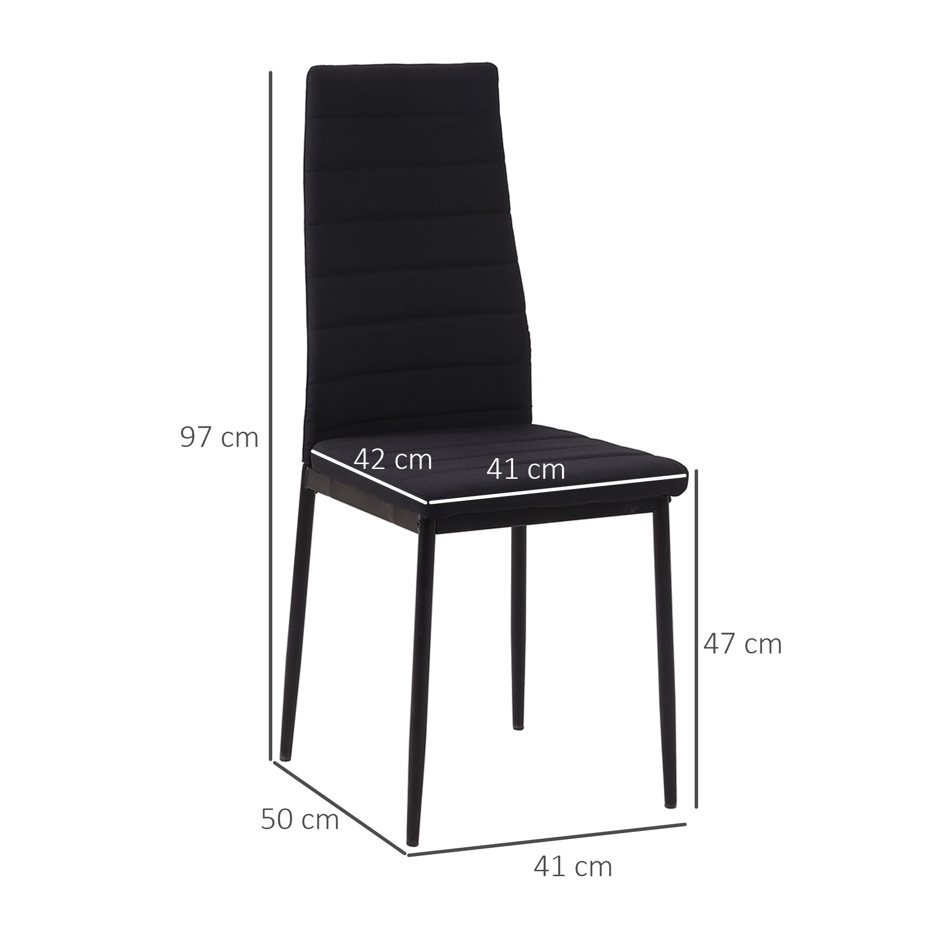 HOMCOM Set de 4 Sillas de Comedor Tapizadas en Lino y Patas de Metal Sillas Modernas para Cocina Dormitorio Carga 120 kg 41x50x97 cm Negro