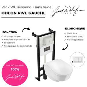 Pack WC suspendu sans bride Odéon Rive Gauche + bâti support + plaque avec abattant standard
