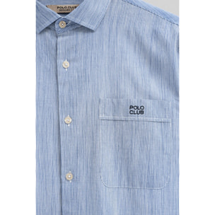 Camicia cotolino a righe blu regular fit con ricamo Polo Club
