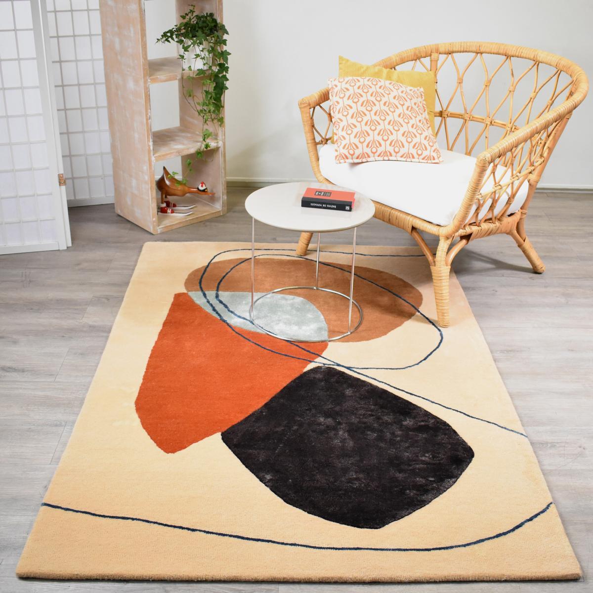 Tapis salon et chambre fait main en laine motif géométrique CEVI