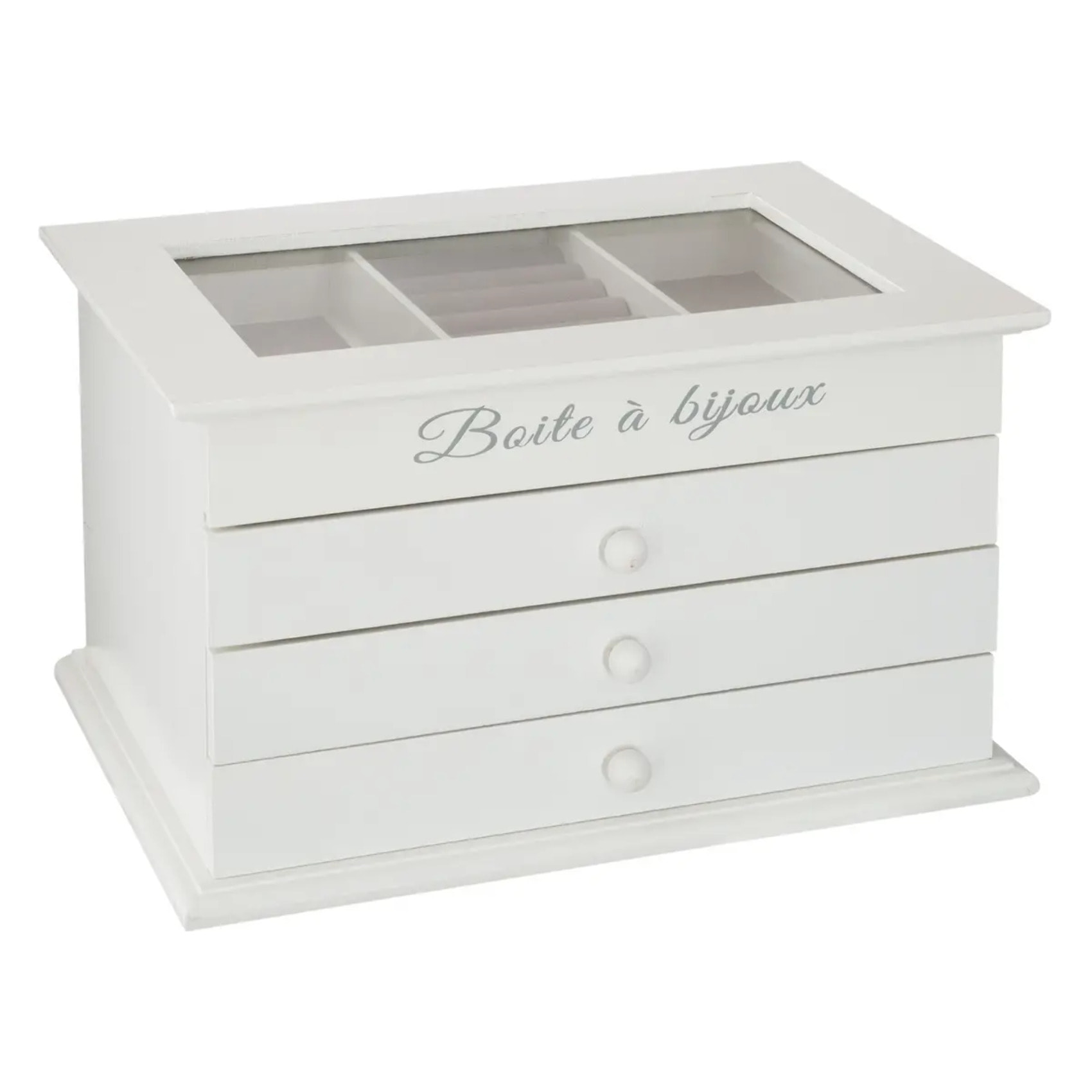 Boîte à bijoux 3 tiroirs blanc 25x15cm