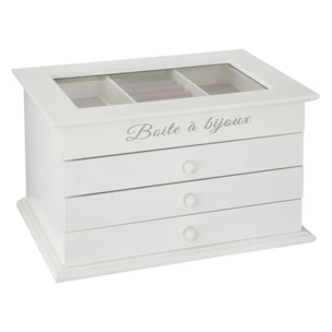 Boîte à bijoux 3 tiroirs blanc 25x15cm