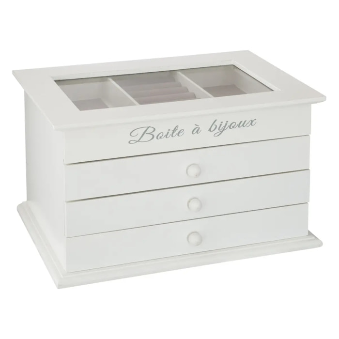 Boîte à bijoux 3 tiroirs blanc 25x15cm