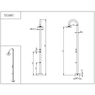 Douche extérieure acier inoxydable 316L, eau chaude/froide, grande tête de douche orientable de 25 cm, rince-pieds (TS1007)