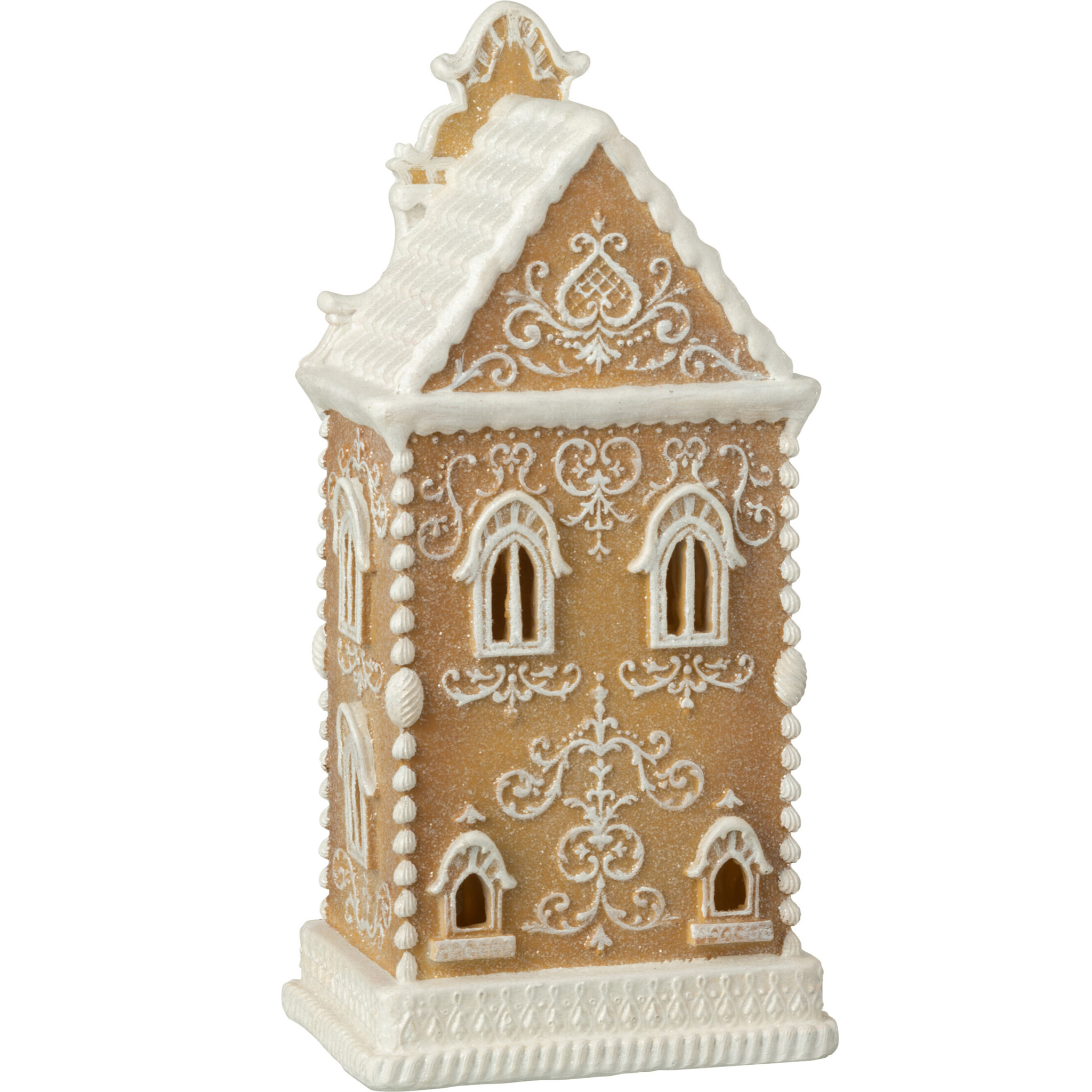 J-Line décoration Pain D'épice Maison - polyrésine - beige/blanc - LED