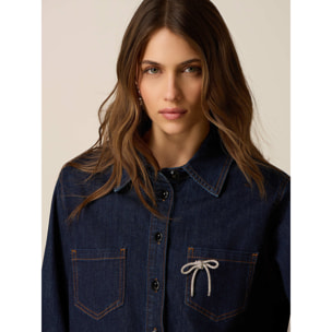 Oltre - Camicia in denim con applicazione gioiello - Blu