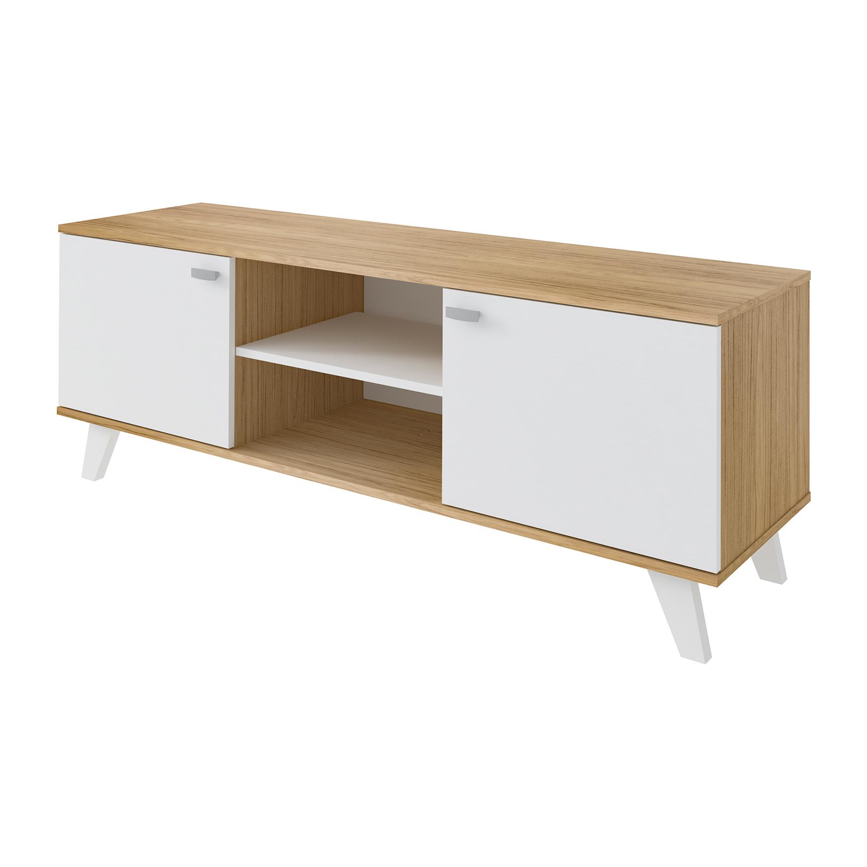 Mueble TV TURQUÍA - 2 puertas y 1 estante - nogal y blanco - 140x40x51cm