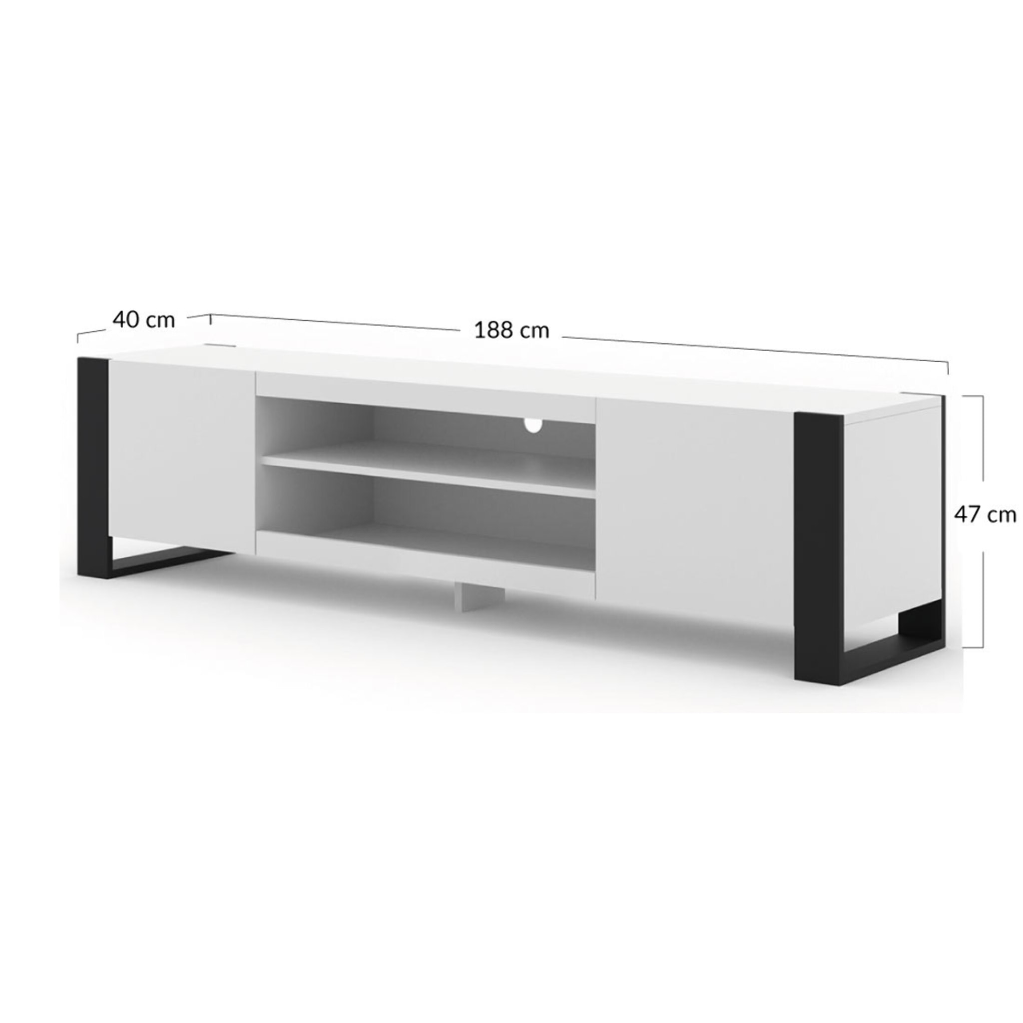 Pedro - meuble tv - 2 portes et 2 niches - 188 cm - Bois / Noir