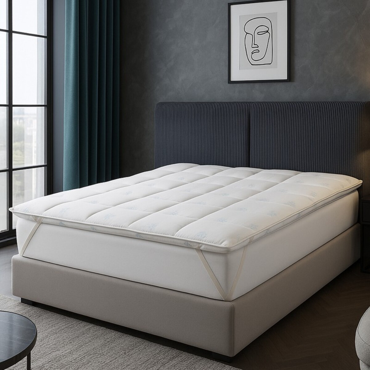 Surmatelas été 100% microfibre | Tissu Ice Cool rafraîchissant | Bande respirante 360° | Sangles de maintien