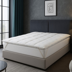 Surmatelas été 100% microfibre | Tissu Ice Cool rafraîchissant | Bande respirante 360° | Sangles de maintien