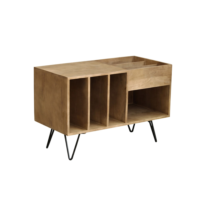 Buffet de rangement vinyles en bois manguier massif et métal L90 cm BOOGIE