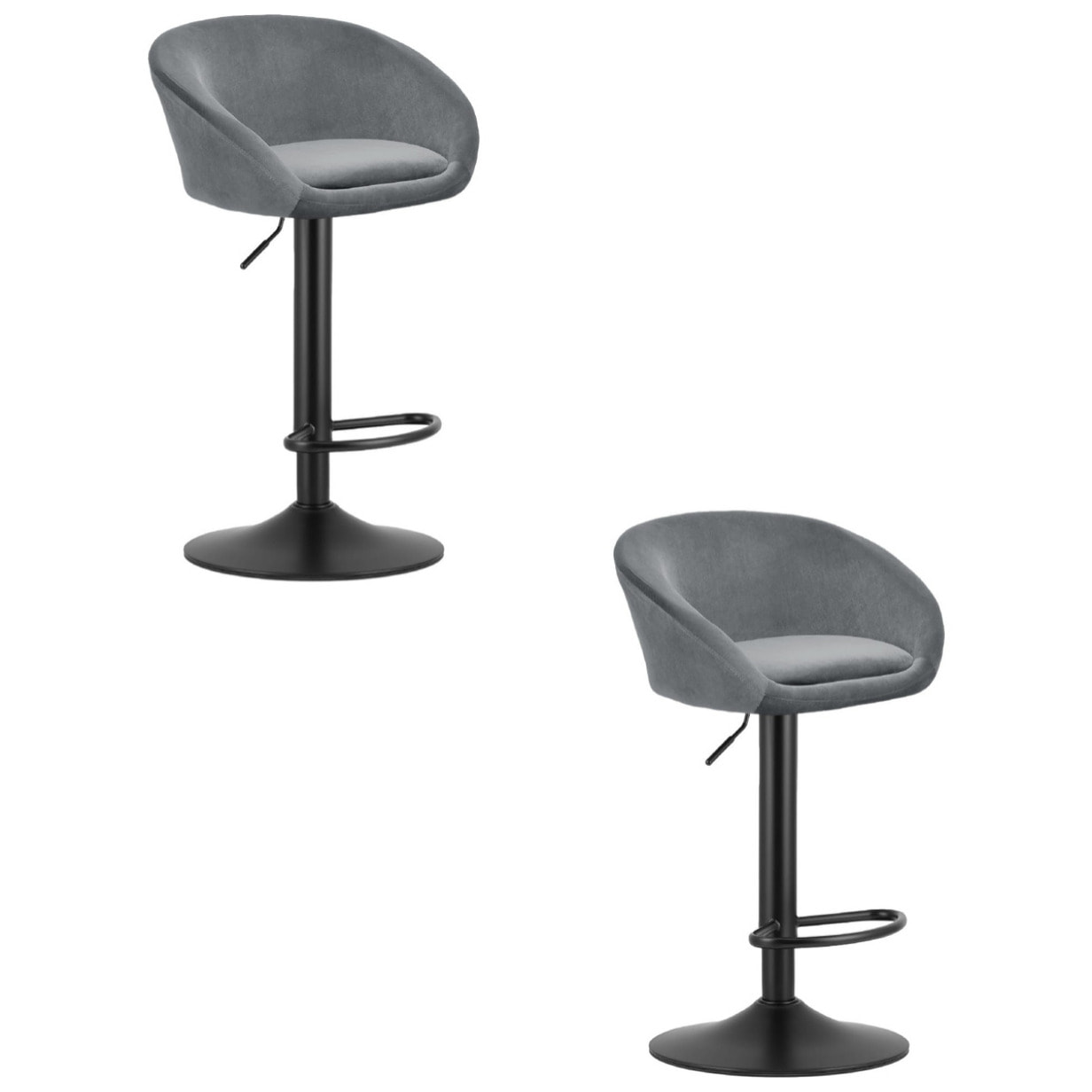 Set di 2 sgabelli bar East in velluto grigio e metallo nero