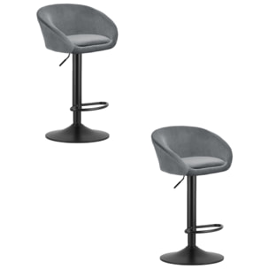 Set di 2 sgabelli bar East in velluto grigio e metallo nero