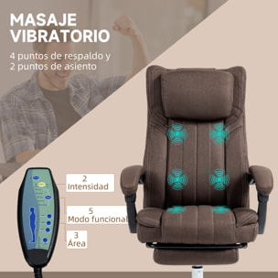 Silla de Masaje con 6 Puntos de Masaje Silla de Oficina Giratoria Silla de Escritorio Reclinable con Altura Ajustable Control Remoto Reposapiés y Reposacabezas Marrón Oscuro