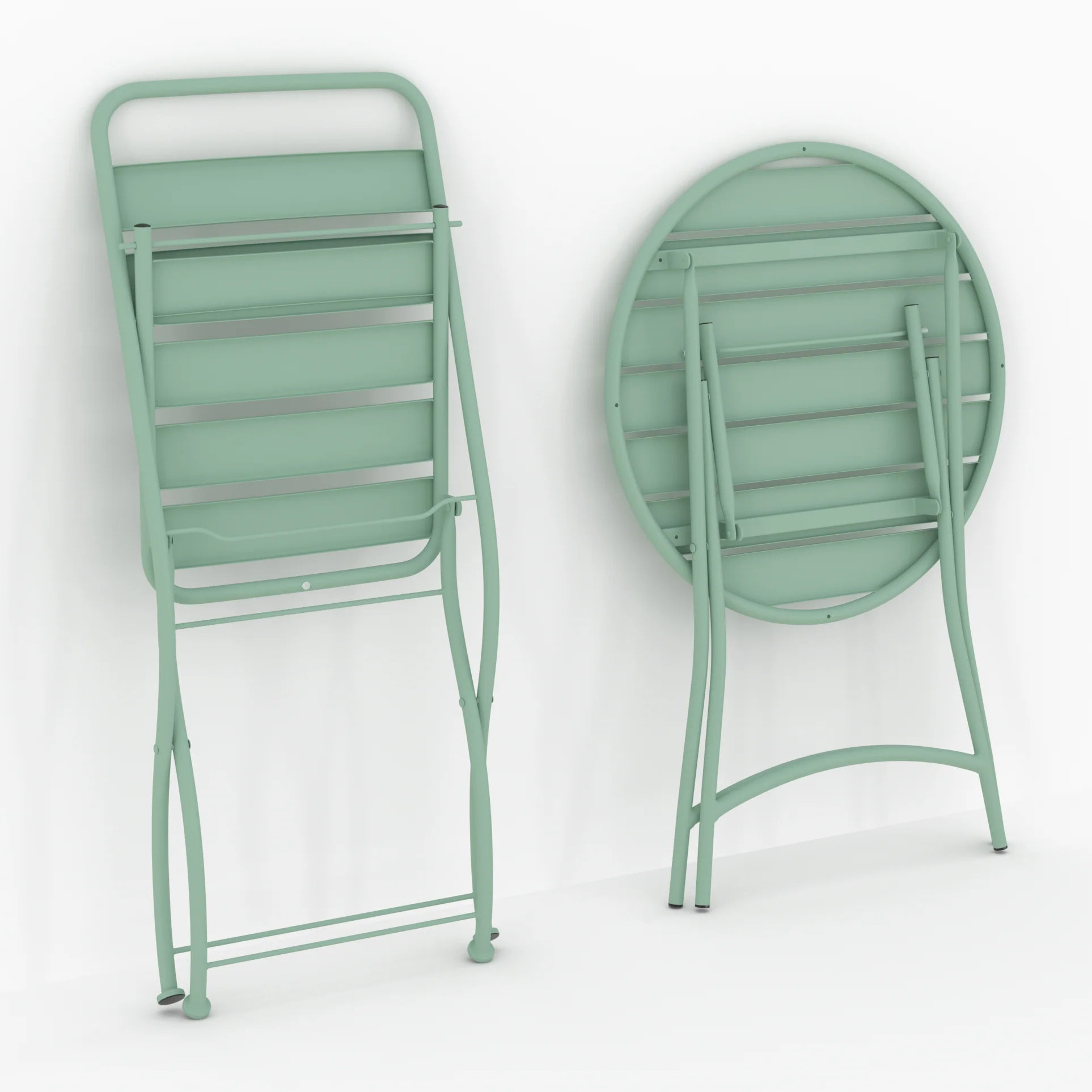 Table ronde et chaises de jardin pliantes 2 places en métal vert - Yumi