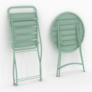 Table ronde et chaises de jardin pliantes 2 places en métal vert - Yumi